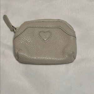 Brighton Heart Embossed Taupe Leather Coin Purse  Wallet GUC